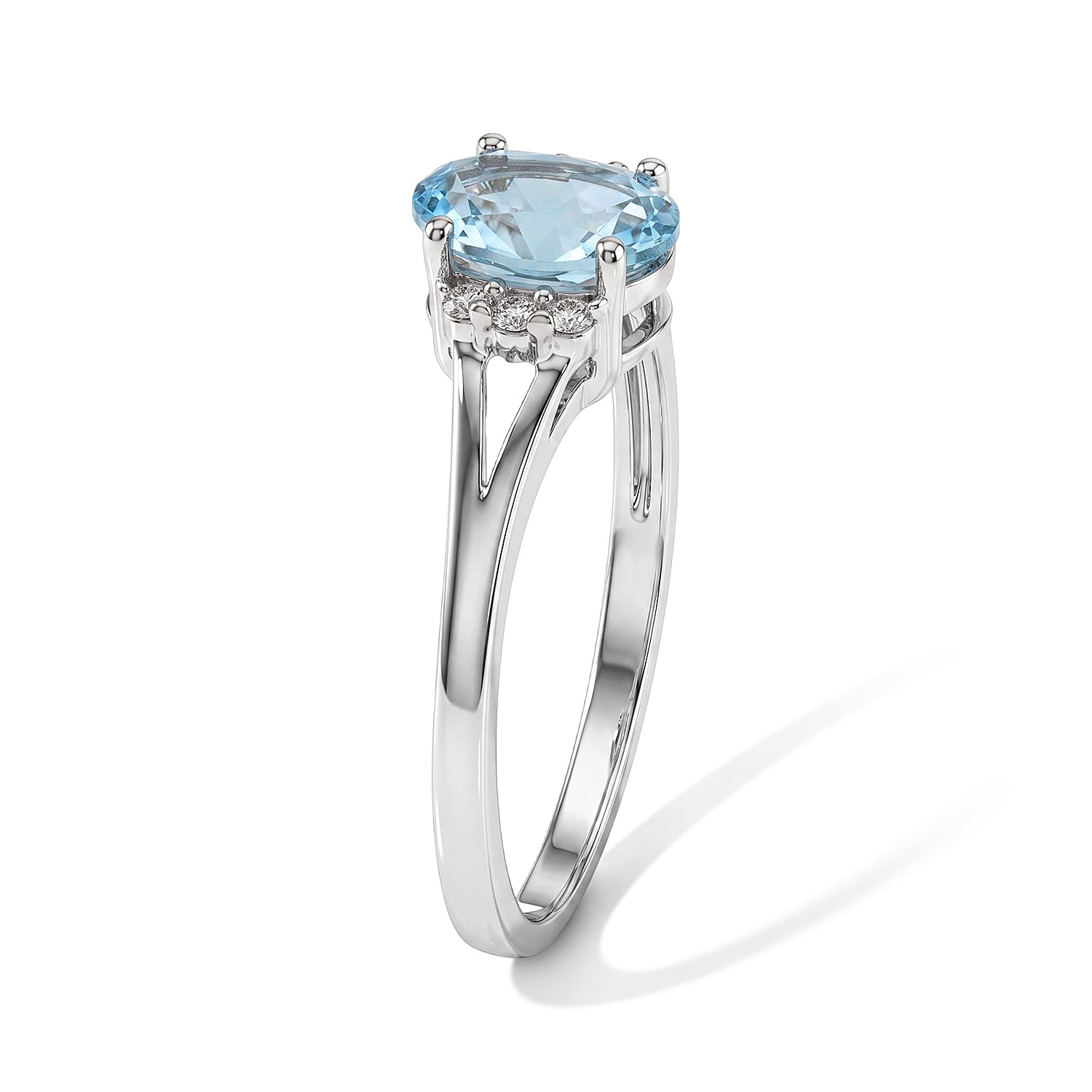 Blue Topaz and Simulated Diamond 0.92 ctw Ring in Sterling Silver (Size 7.0)