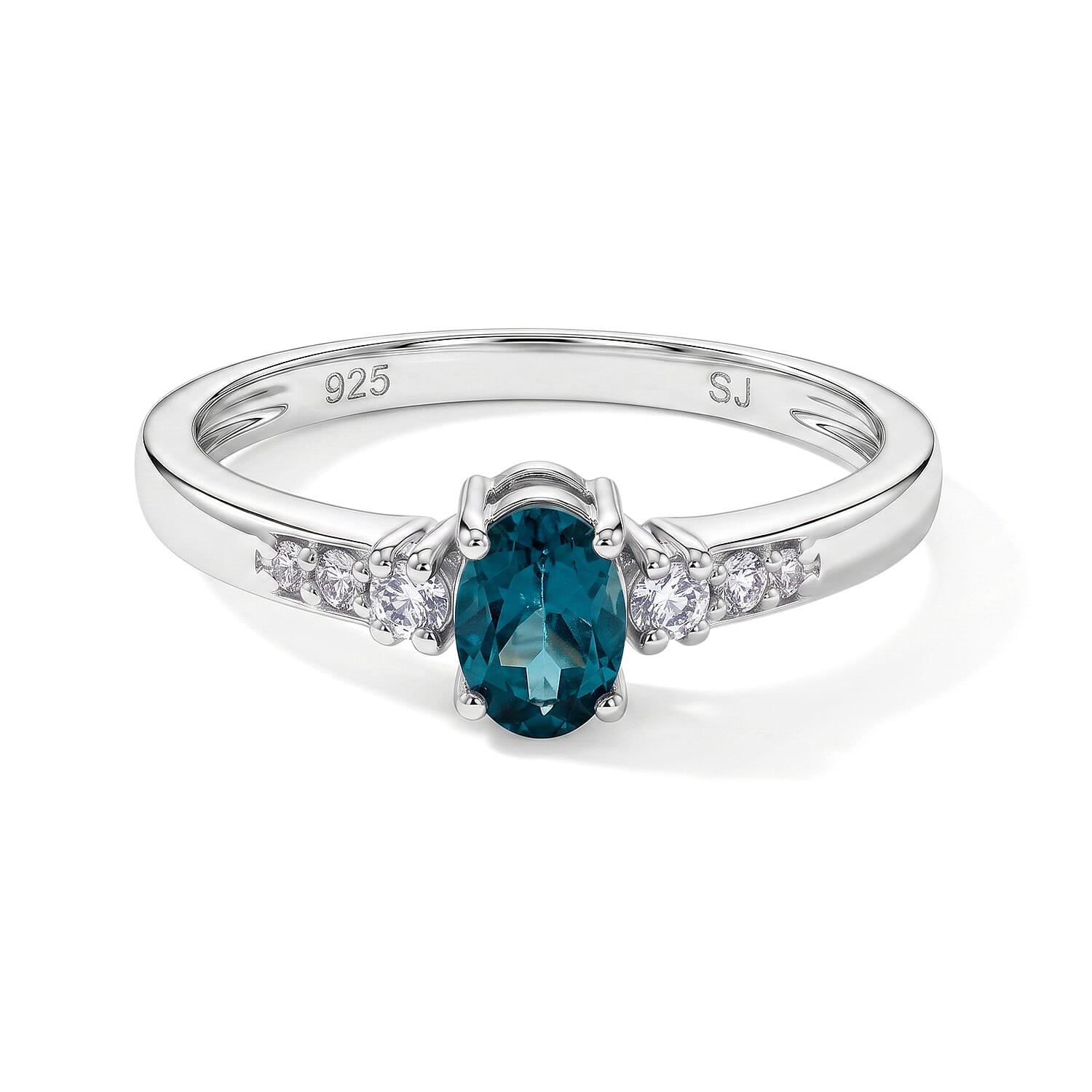 Teal Quartz and Simulated Diamond 0.62 ctw Ring in Sterling Silver (Size 6.0)