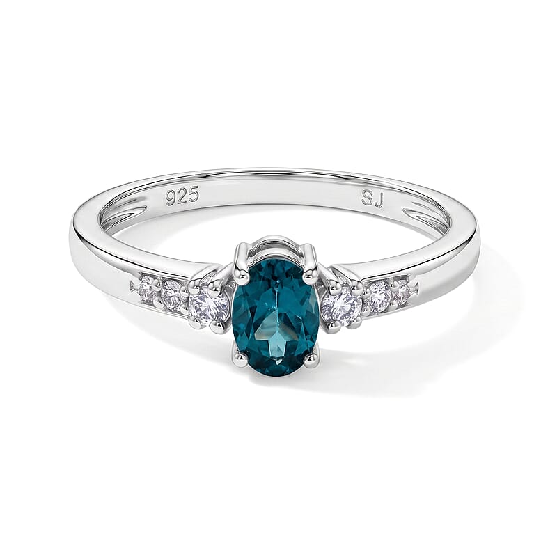Teal Quartz and Simulated Diamond 0.62 ctw Ring in Sterling Silver (Size 6.0)