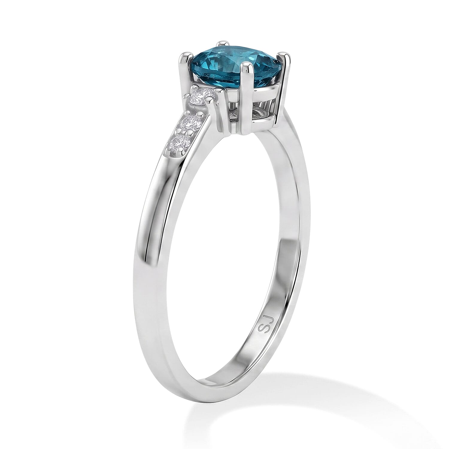 Teal Quartz and Simulated Diamond 0.62 ctw Ring in Sterling Silver (Size 6.0)