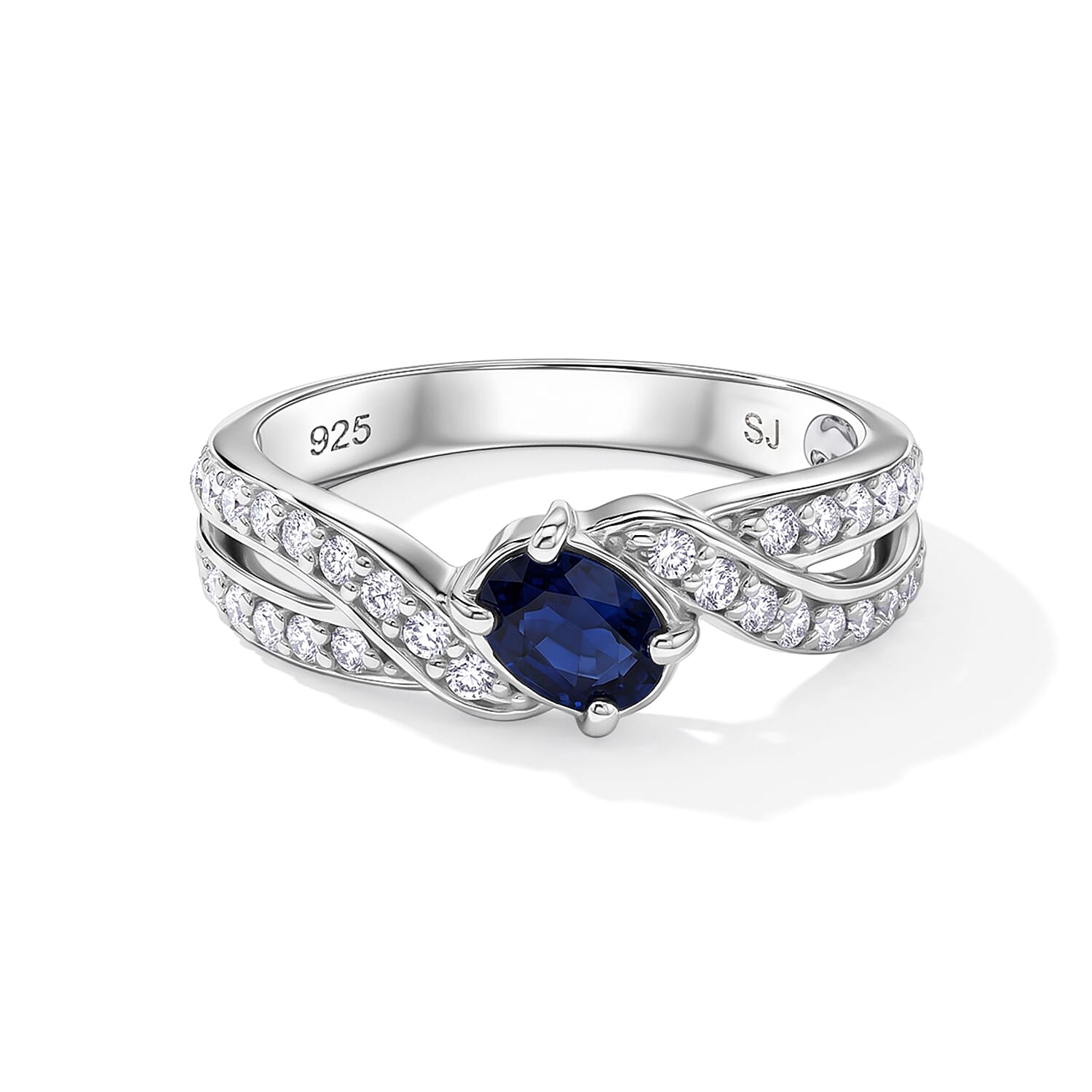 Blue Sapphire and Simulated Diamond 1.11 ctw Ring in Sterling Silver (Size 7.0)
