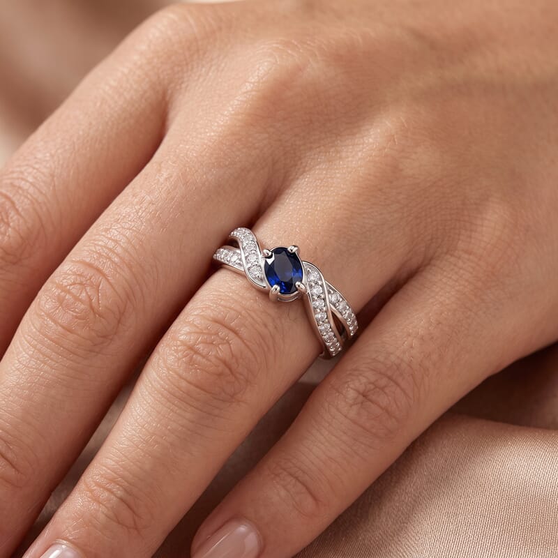 Blue Sapphire and Simulated Diamond 1.11 ctw Ring in Sterling Silver (Size 7.0)