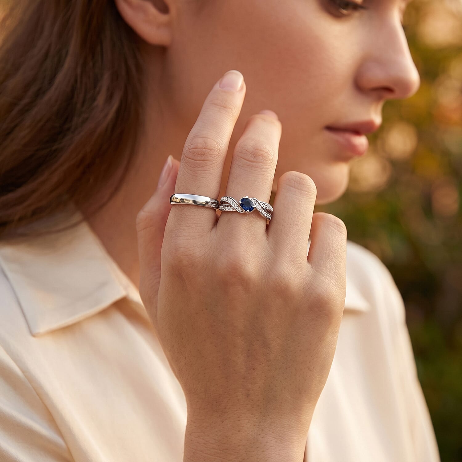 Blue Sapphire and Simulated Diamond 1.11 ctw Ring in Sterling Silver (Size 7.0)