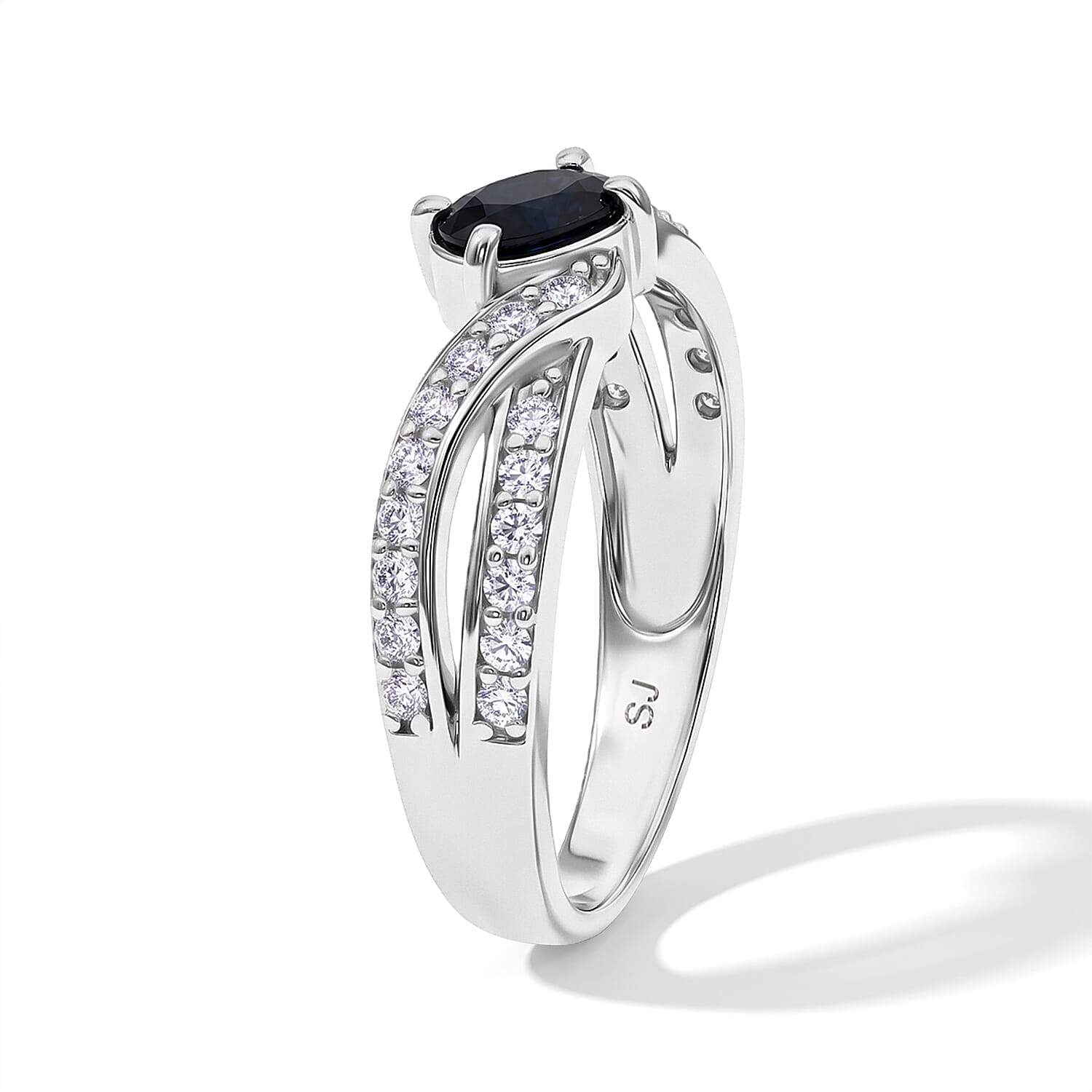 Blue Sapphire and Simulated Diamond 1.11 ctw Ring in Sterling Silver (Size 7.0)