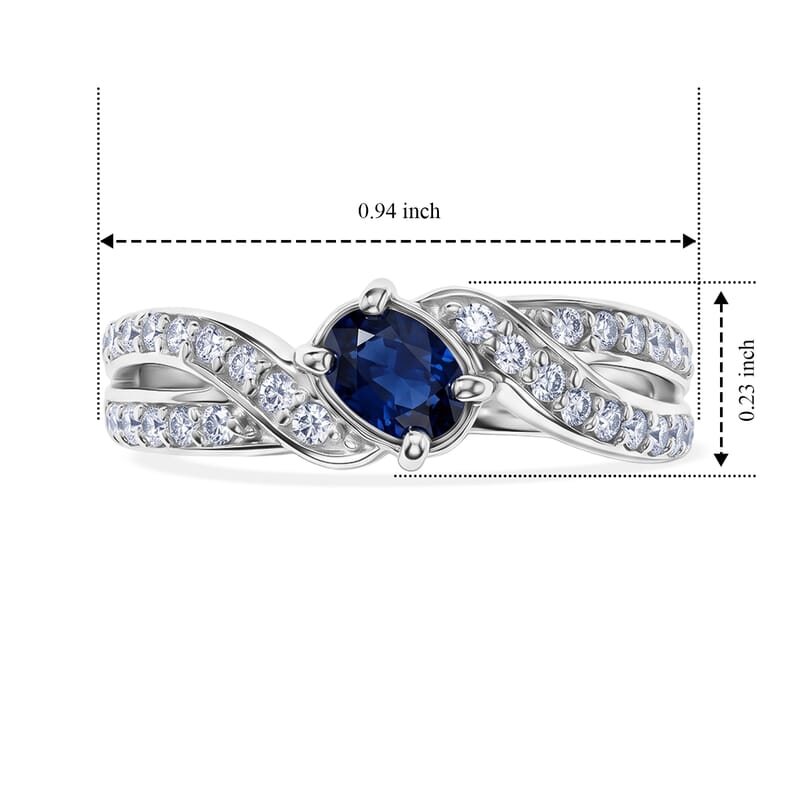 Blue Sapphire and Simulated Diamond 1.11 ctw Ring in Sterling Silver (Size 7.0)