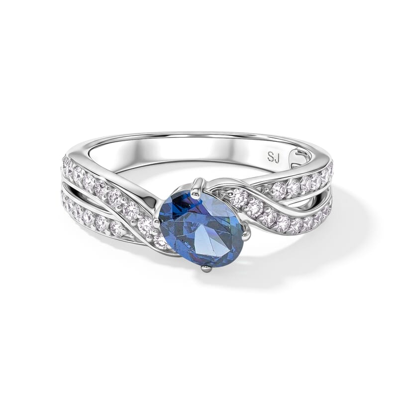 Blue Sapphire and Simulated Diamond 1.11 ctw Ring in Sterling Silver (Size 7.0)