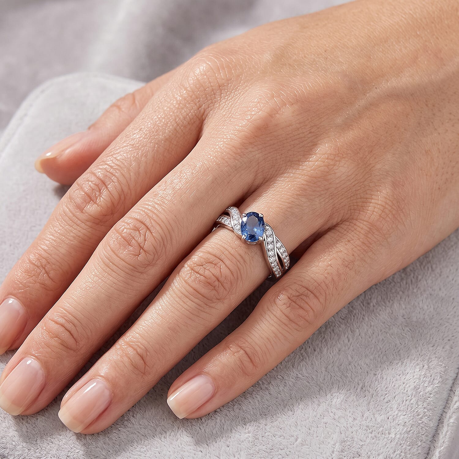 Blue Sapphire and Simulated Diamond 1.11 ctw Ring in Sterling Silver (Size 7.0)