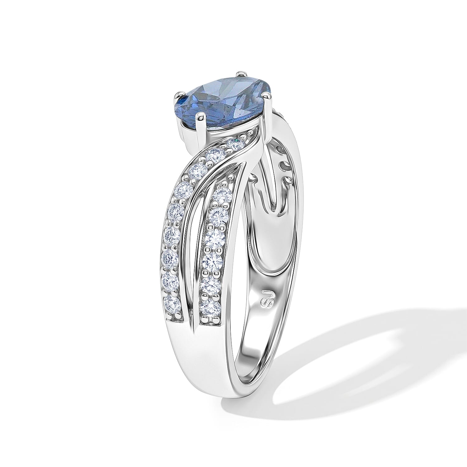 Blue Sapphire and Simulated Diamond 1.11 ctw Ring in Sterling Silver (Size 7.0)