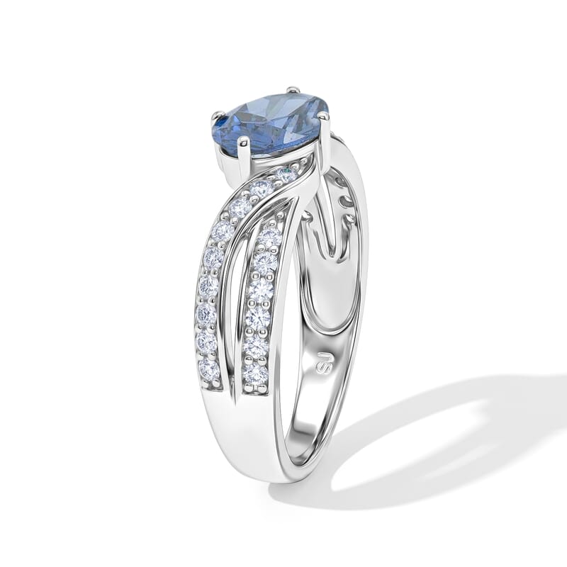 Blue Sapphire and Simulated Diamond 1.11 ctw Ring in Sterling Silver (Size 7.0)