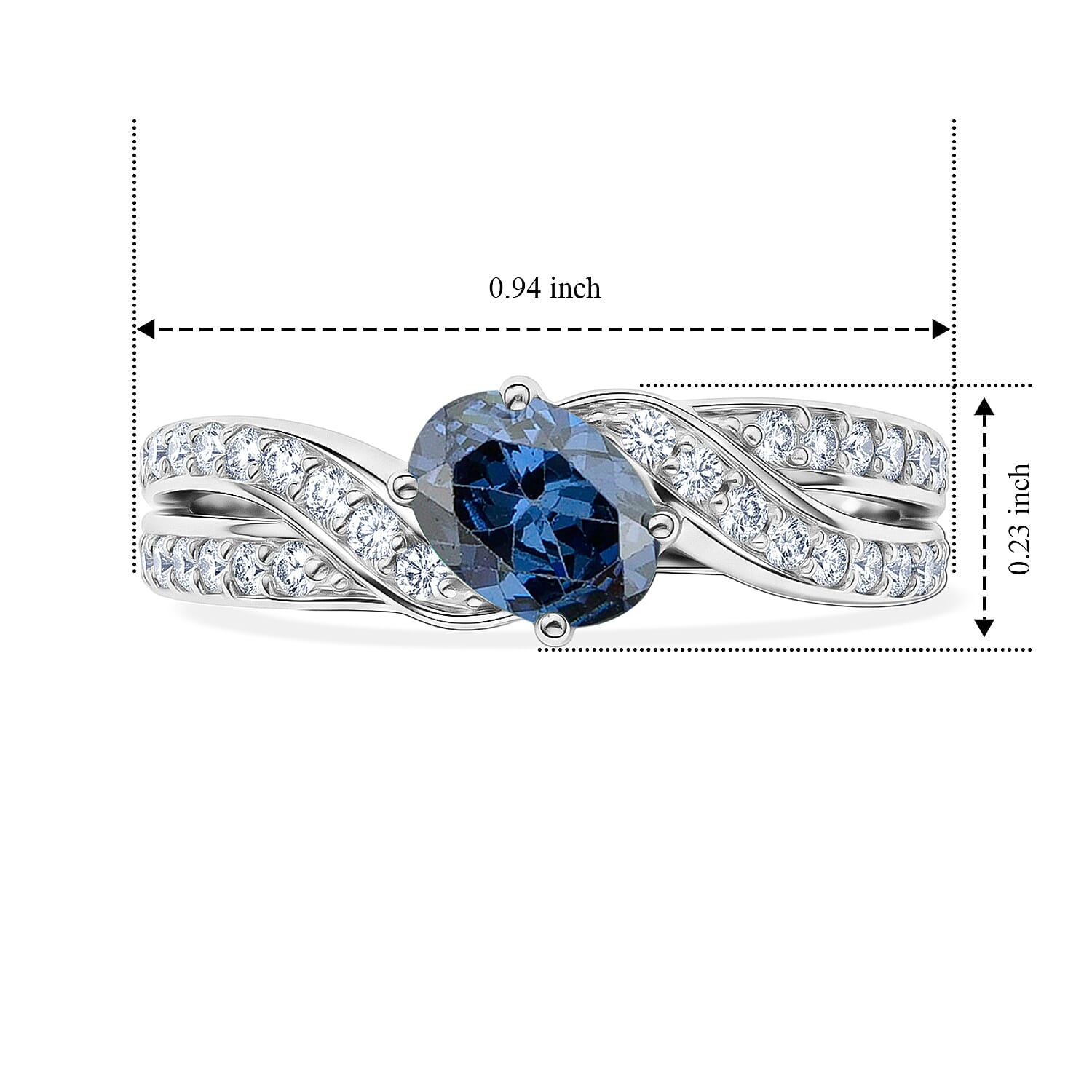 Blue Sapphire and Simulated Diamond 1.11 ctw Ring in Sterling Silver (Size 7.0)