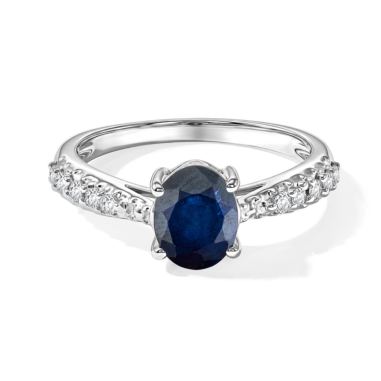 Blue Sapphire and Simulated Diamond 1.32 ctw Ring in Sterling Silver (Size 7.0)