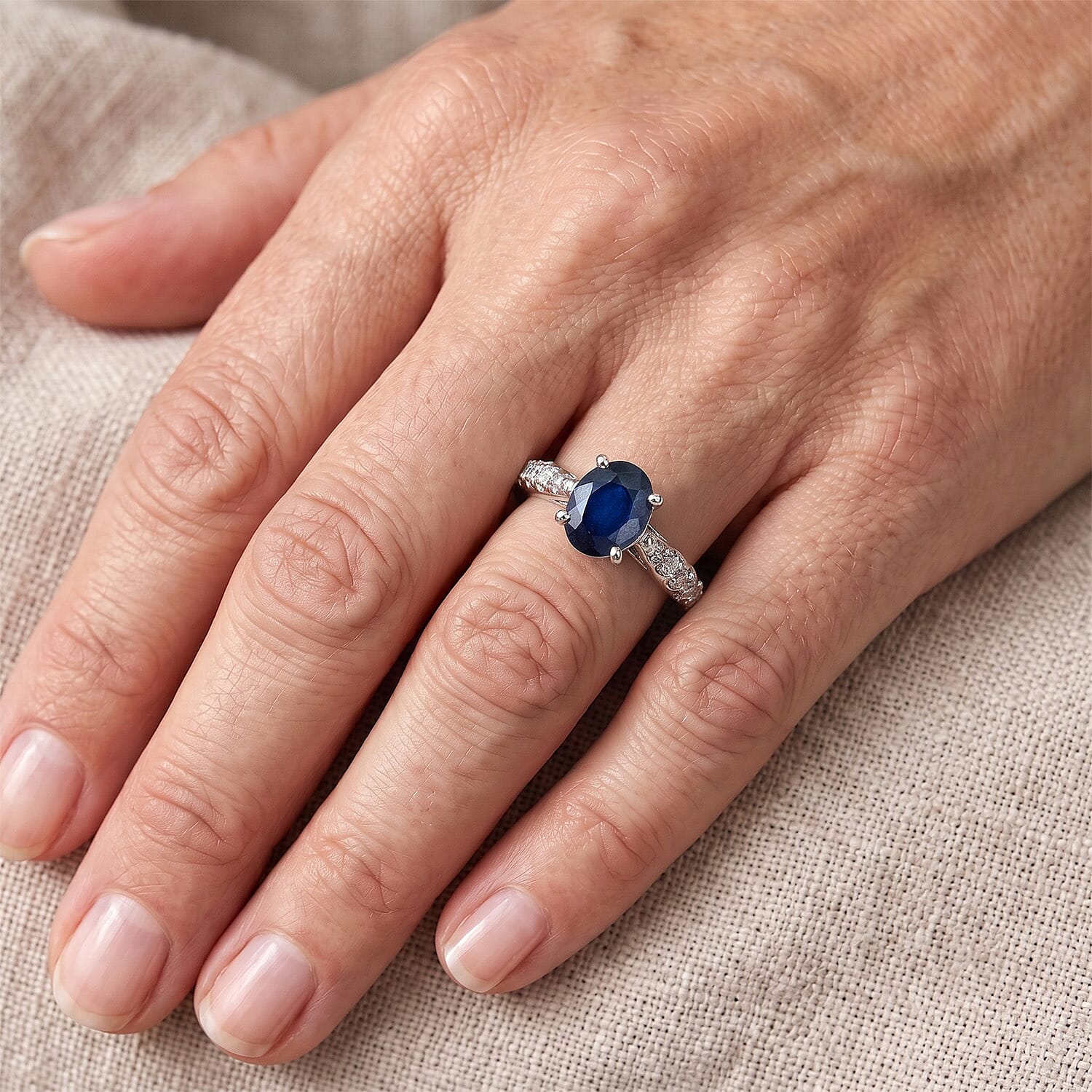 Blue Sapphire and Simulated Diamond 1.32 ctw Ring in Sterling Silver (Size 7.0)