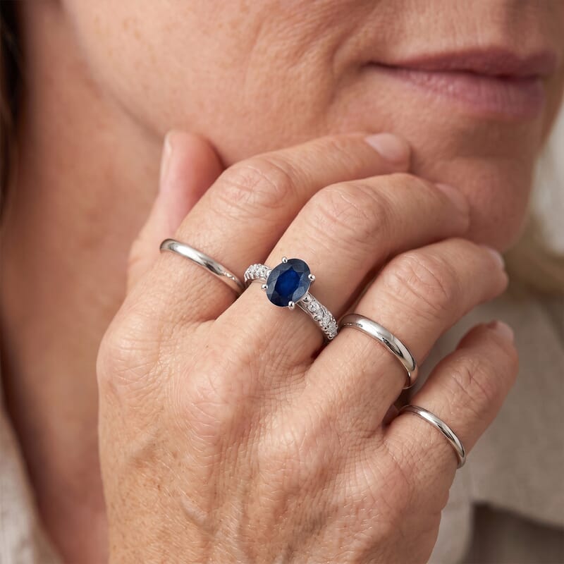 Blue Sapphire and Simulated Diamond 1.32 ctw Ring in Sterling Silver (Size 7.0)