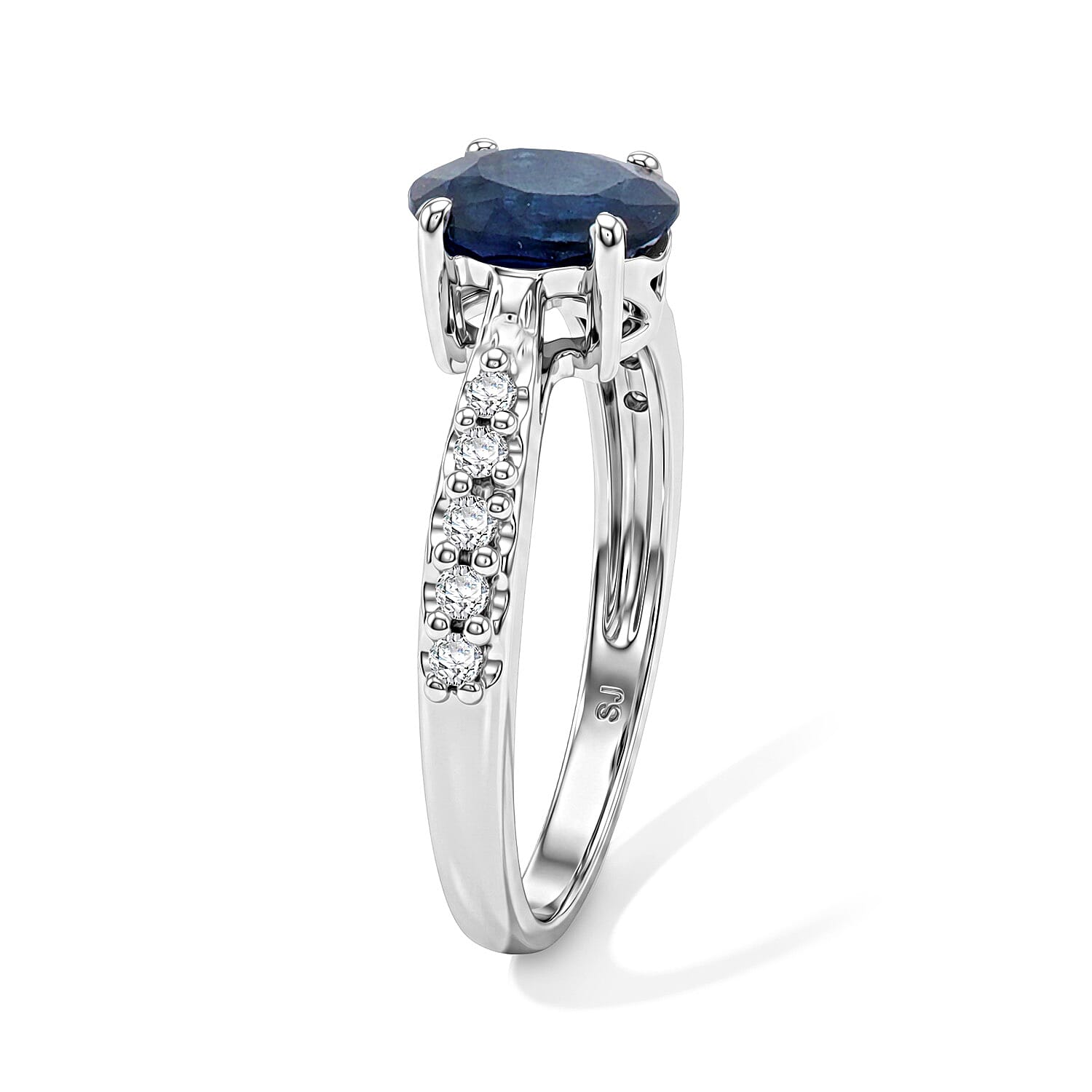 Blue Sapphire and Simulated Diamond 1.32 ctw Ring in Sterling Silver (Size 7.0)
