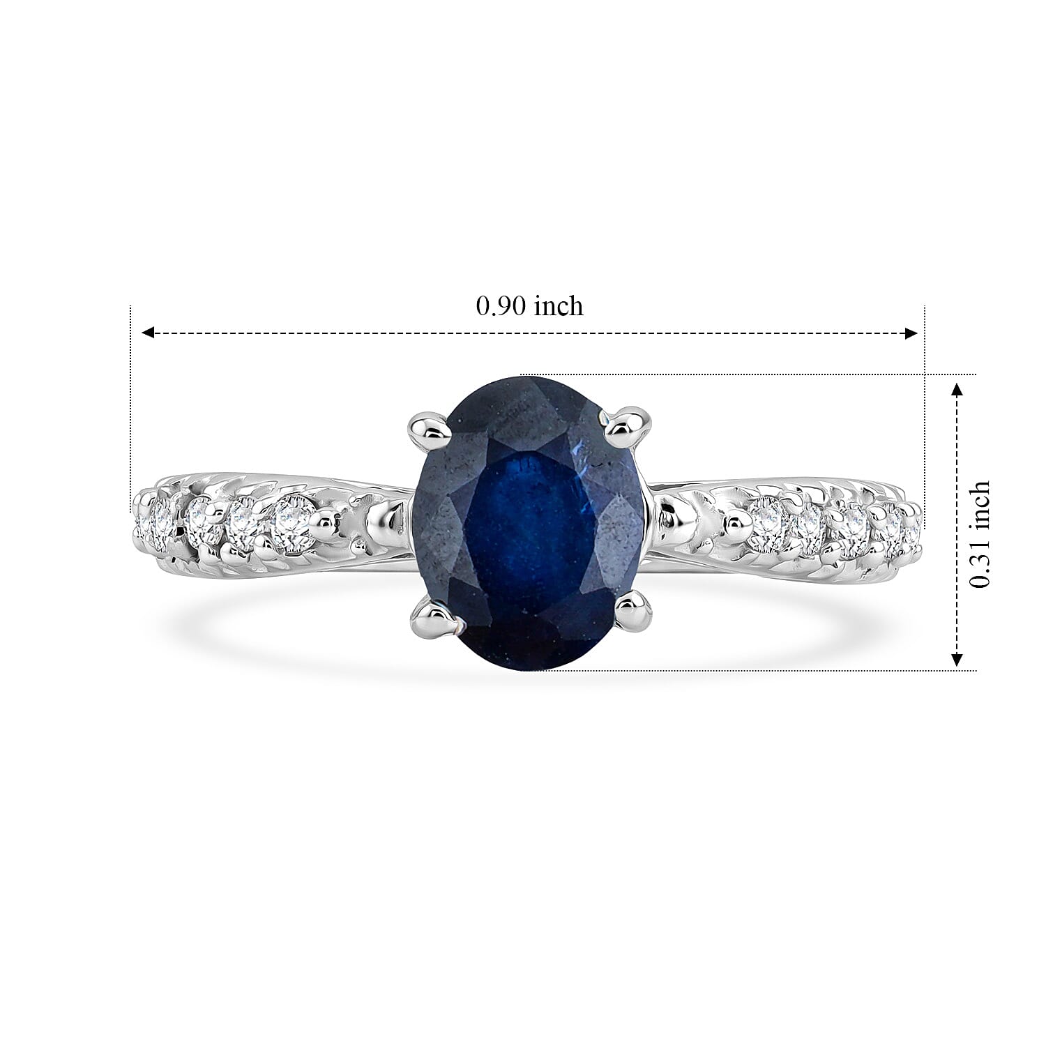 Blue Sapphire and Simulated Diamond 1.32 ctw Ring in Sterling Silver (Size 7.0)