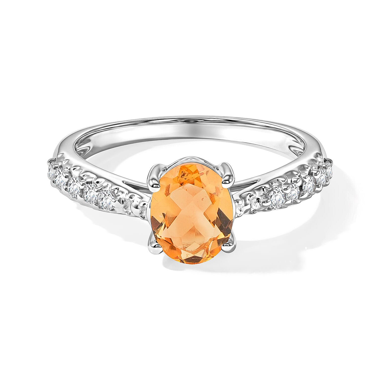 Brazilian Citrine and Simulated Diamond 1.32 ctw Ring in Sterling Silver (Size 7.0)