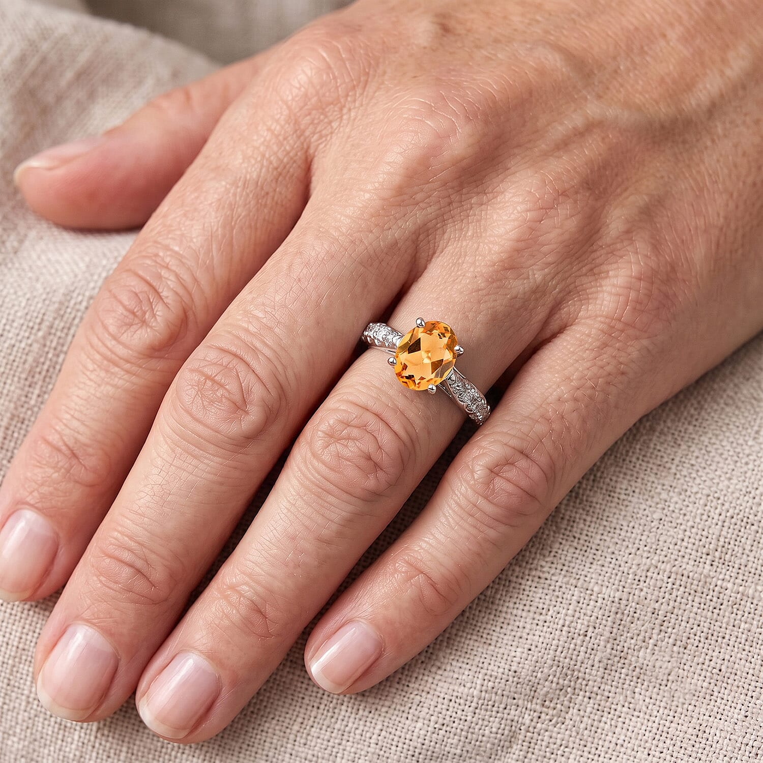 Brazilian Citrine and Simulated Diamond 1.32 ctw Ring in Sterling Silver (Size 7.0)