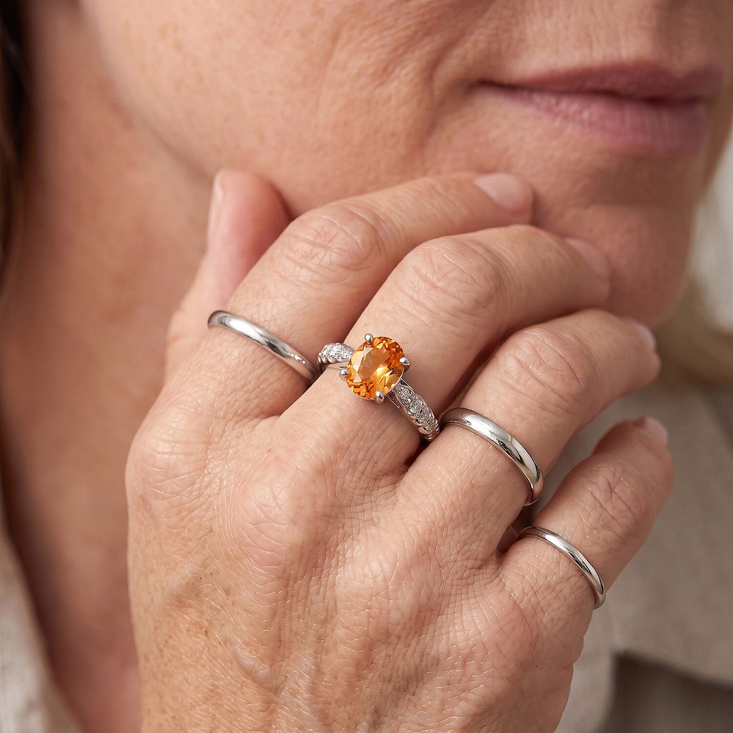 Brazilian Citrine and Simulated Diamond 1.32 ctw Ring in Sterling Silver (Size 7.0)