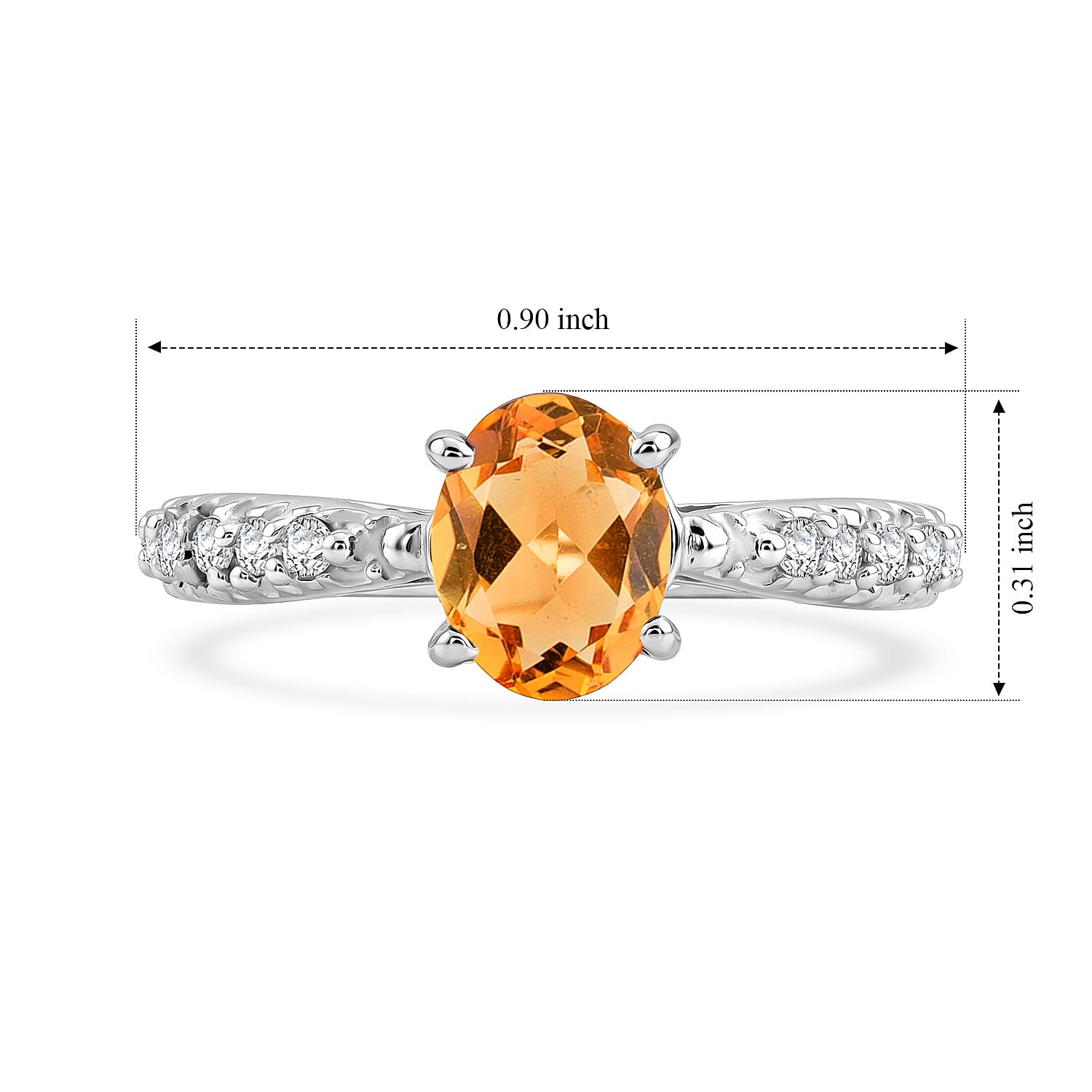Brazilian Citrine and Simulated Diamond 1.32 ctw Ring in Sterling Silver (Size 7.0)