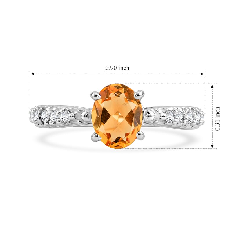 Brazilian Citrine and Simulated Diamond 1.32 ctw Ring in Sterling Silver (Size 7.0)