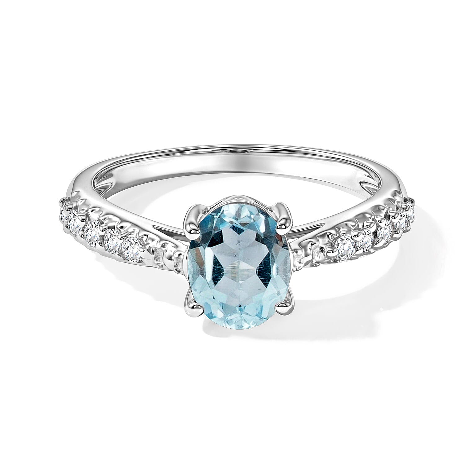Aquamarine and Simulated Diamond 1.32 ctw Ring in Sterling Silver (Size 8.0)