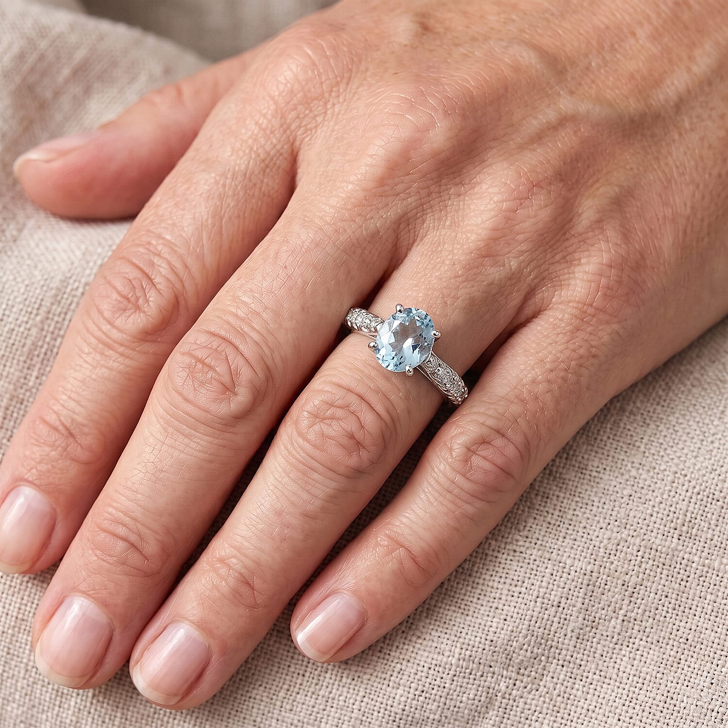 Aquamarine and Simulated Diamond 1.32 ctw Ring in Sterling Silver (Size 8.0)