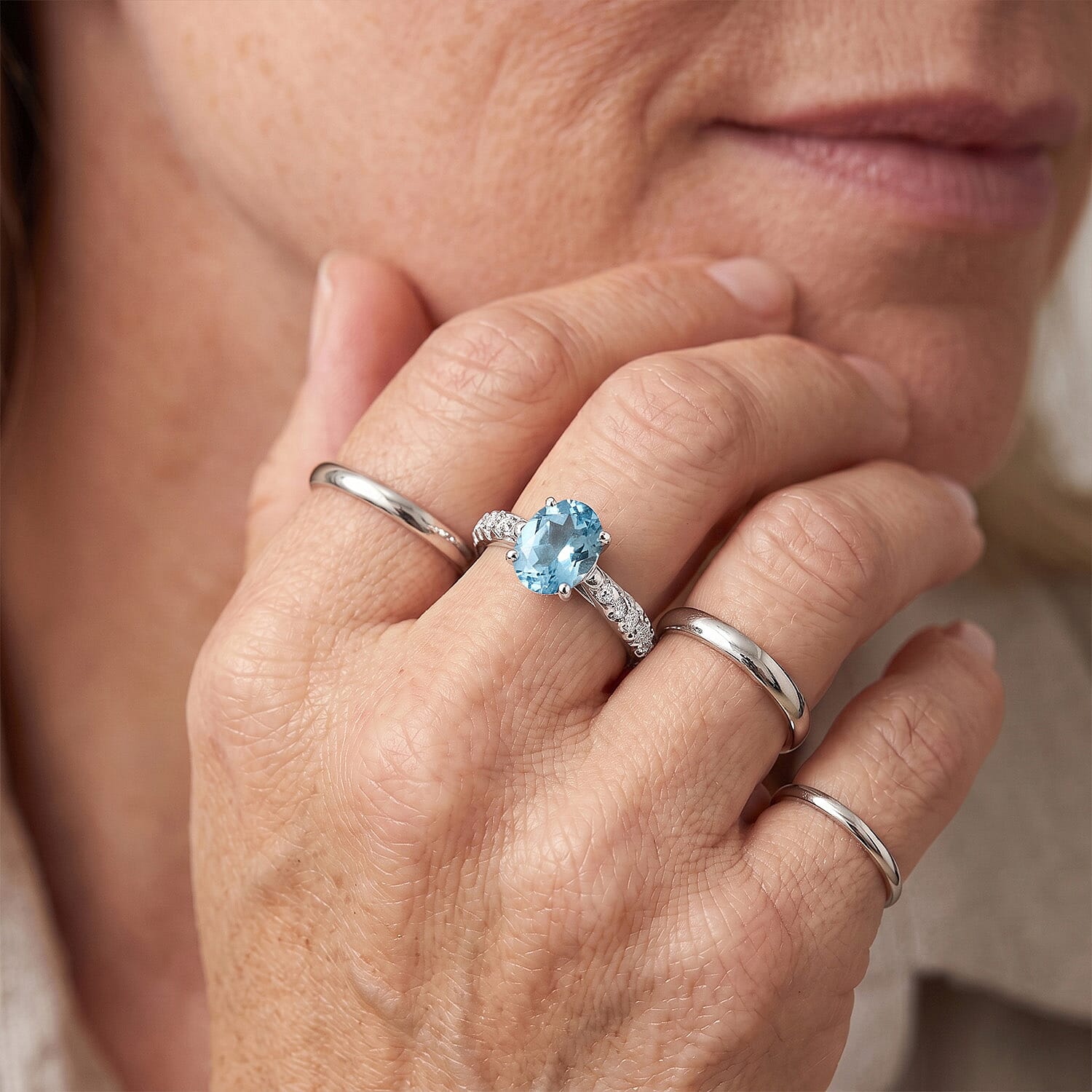 Aquamarine and Simulated Diamond 1.32 ctw Ring in Sterling Silver (Size 8.0)