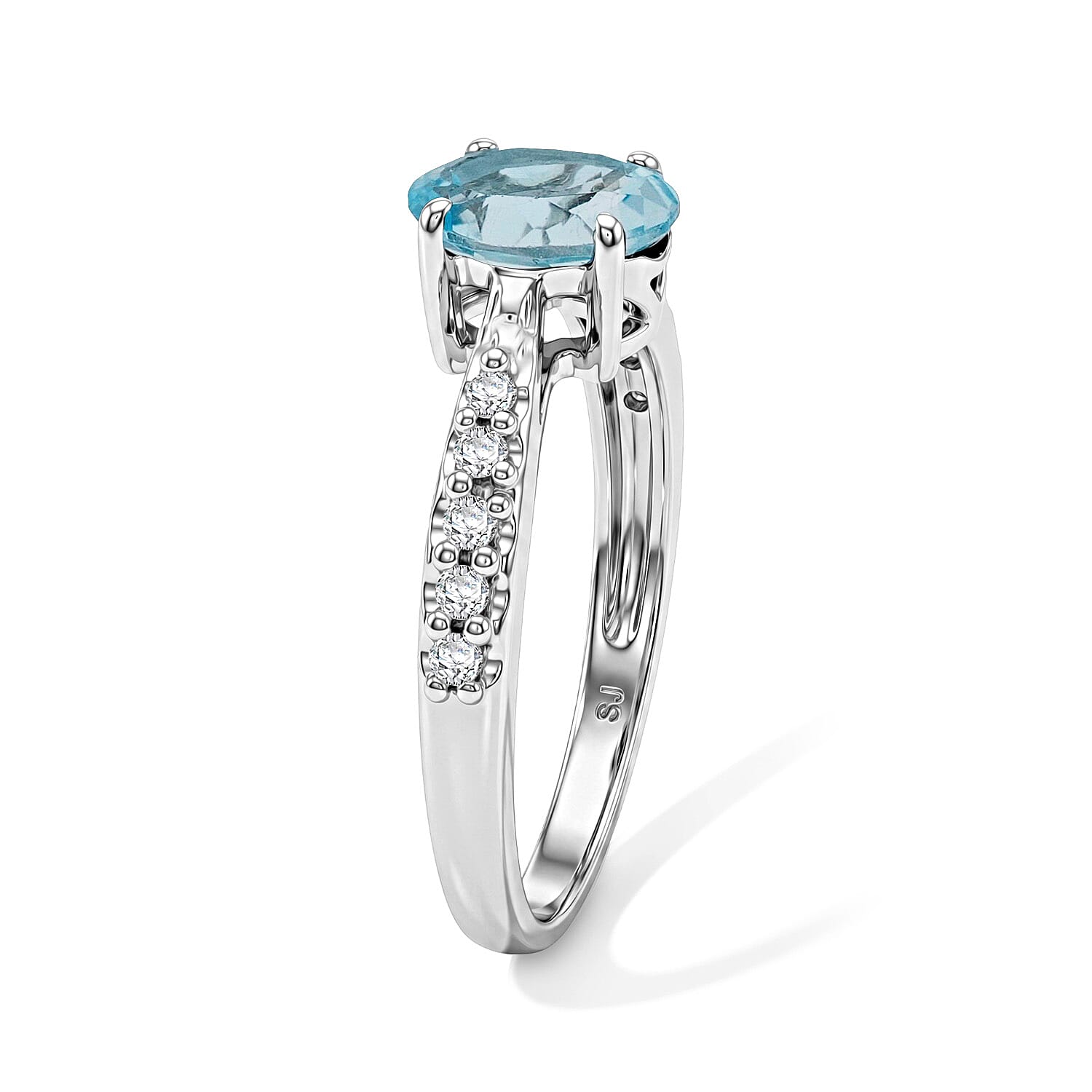 Aquamarine and Simulated Diamond 1.32 ctw Ring in Sterling Silver (Size 8.0)
