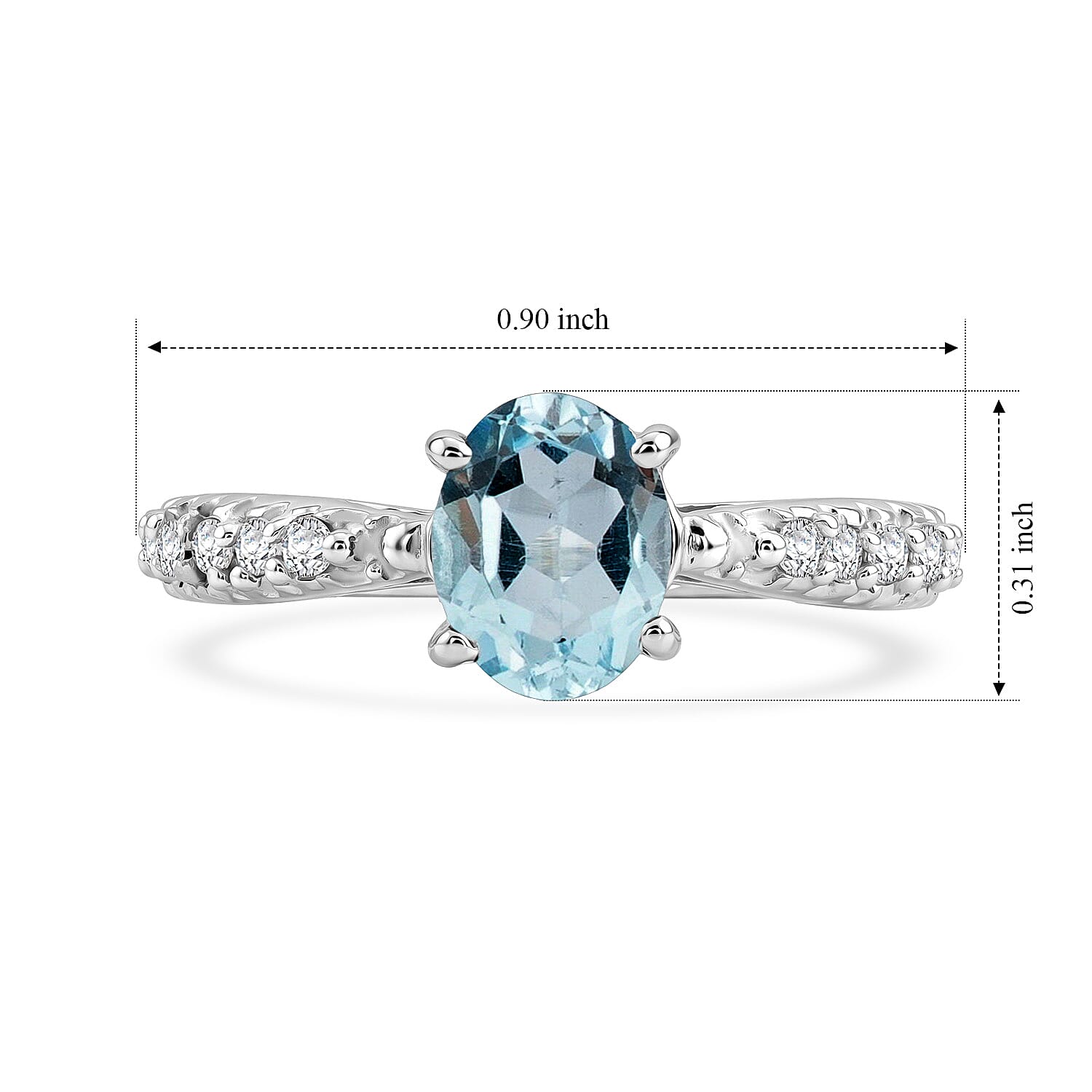 Aquamarine and Simulated Diamond 1.32 ctw Ring in Sterling Silver (Size 8.0)