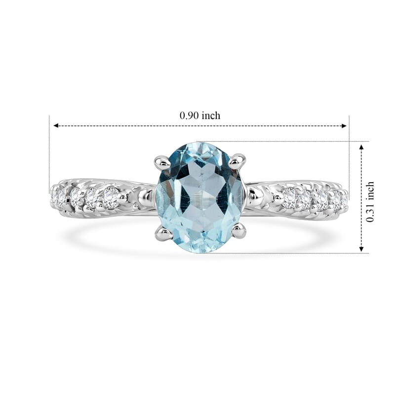 Aquamarine and Simulated Diamond 1.32 ctw Ring in Sterling Silver (Size 8.0)