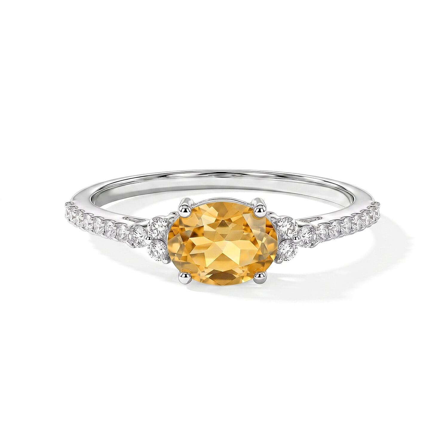 Brazilian Citrine and Simulated Diamond 1.10 ctw Ring in Sterling Silver (Size 7.0)