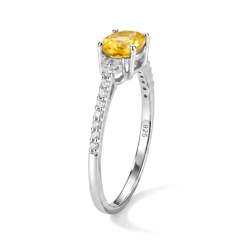 Brazilian Citrine and Simulated Diamond 1.10 ctw Ring in Sterling Silver (Size 7.0)