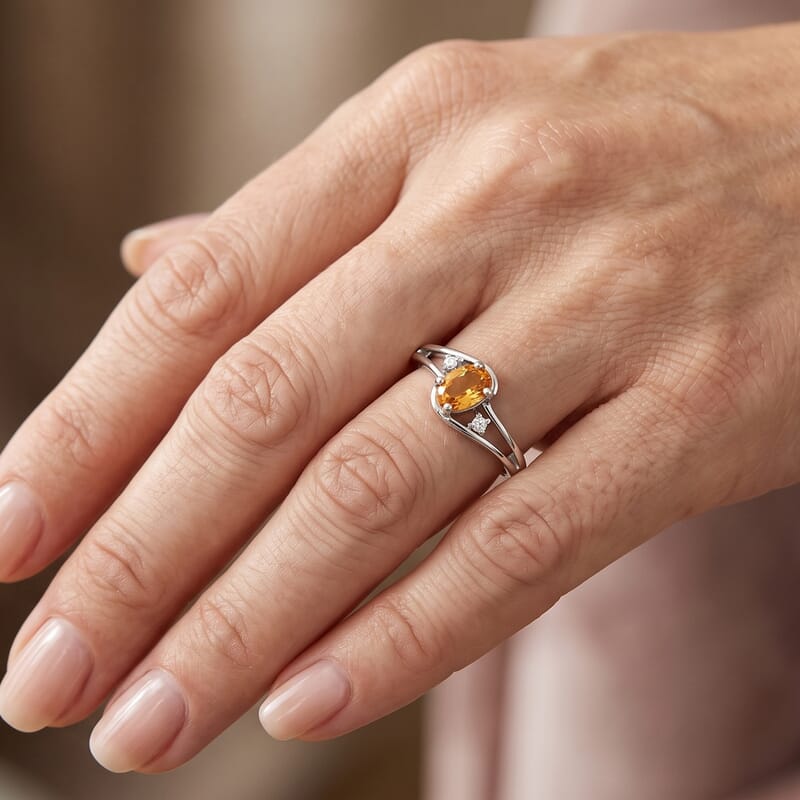 Brazilian Citrine and Simulated Diamond 0.77 ctw Ring in Sterling Silver (Size 7.0)