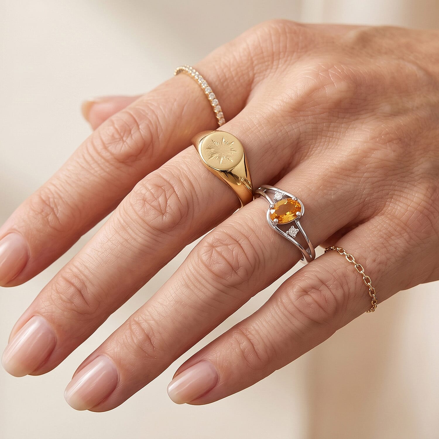 Brazilian Citrine and Simulated Diamond 0.77 ctw Ring in Sterling Silver (Size 7.0)