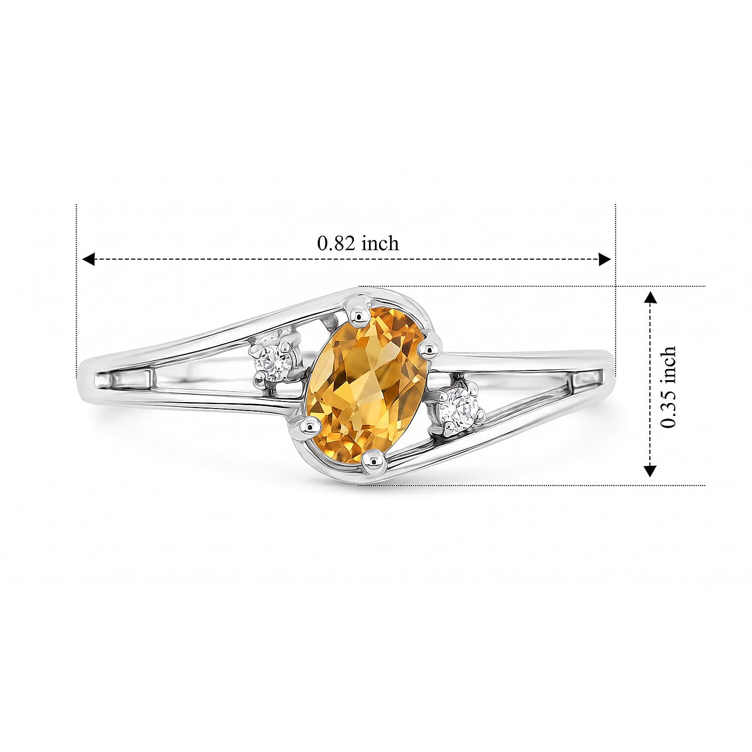 Brazilian Citrine and Simulated Diamond 0.77 ctw Ring in Sterling Silver (Size 7.0)