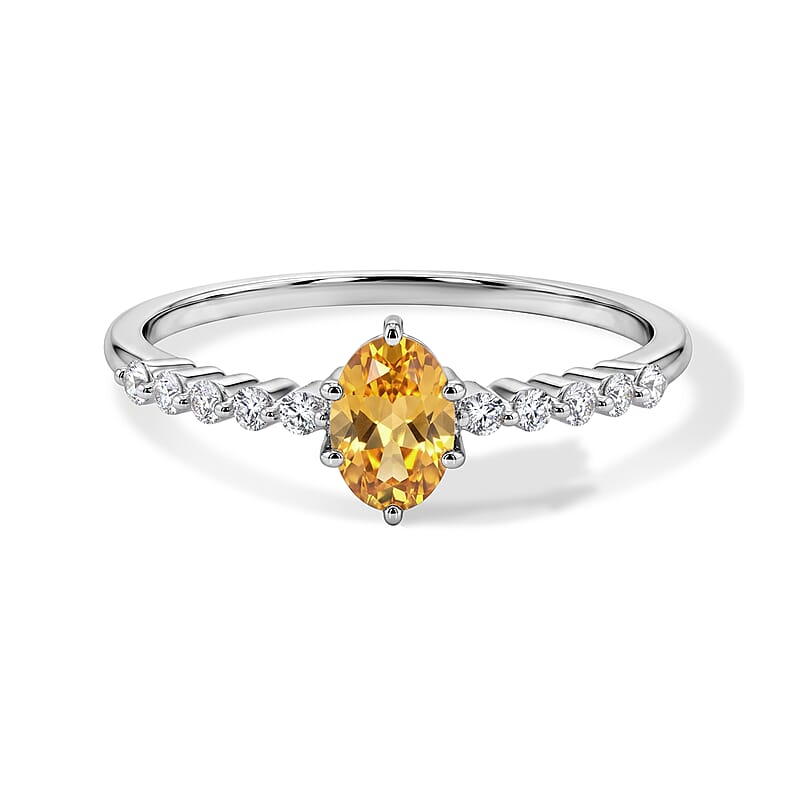 Smoky Quartz and Simulated Diamond 0.64 ctw Ring in Sterling Silver (Size 7.0)