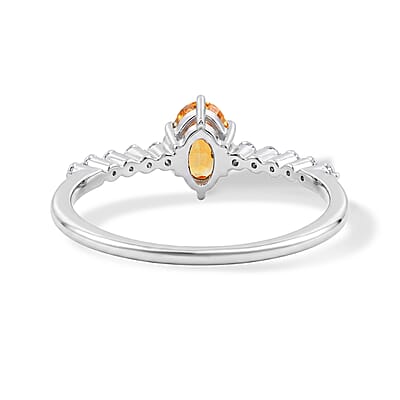Smoky Quartz and Simulated Diamond 0.64 ctw Ring in Sterling Silver (Size 7.0)
