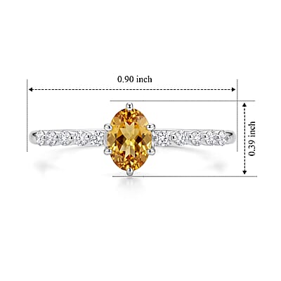 Smoky Quartz and Simulated Diamond 0.64 ctw Ring in Sterling Silver (Size 7.0)