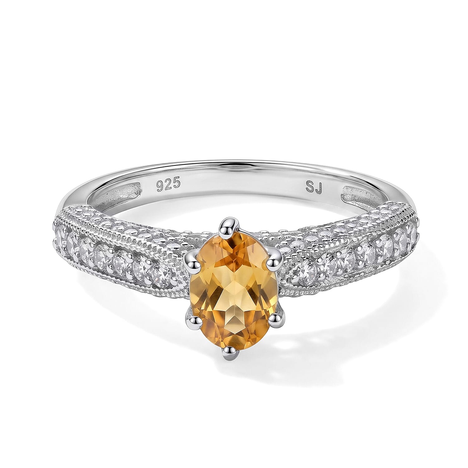 Citrine and Simulated Diamond 1.32 ctw Ring in Sterling Silver (Size 7.0)