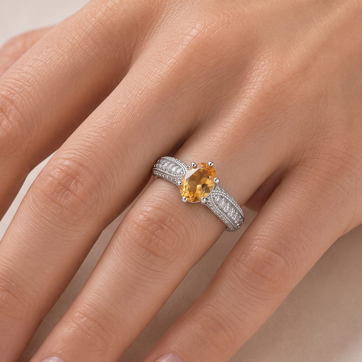 Citrine and Simulated Diamond 1.32 ctw Ring in Sterling Silver (Size 7.0)