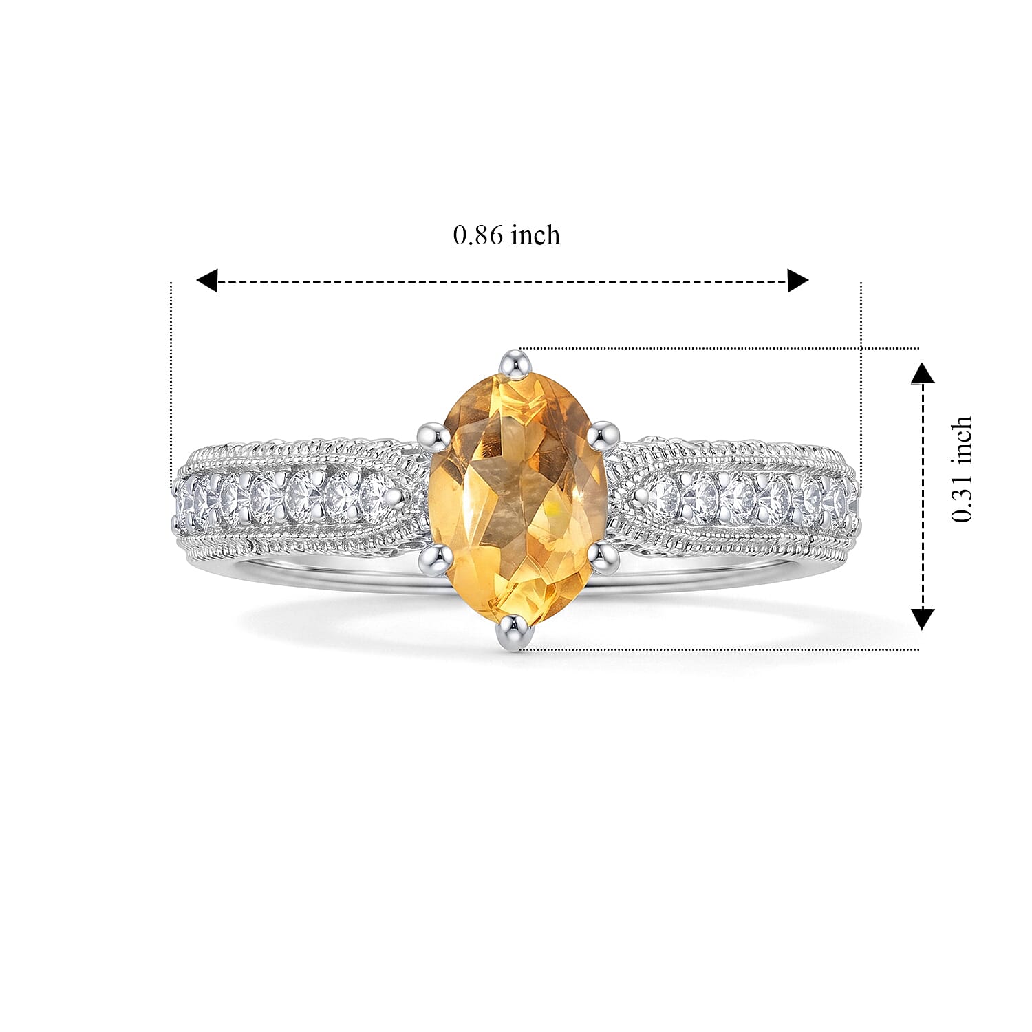 Citrine and Simulated Diamond 1.32 ctw Ring in Sterling Silver (Size 7.0)