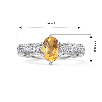 Citrine and Simulated Diamond 1.32 ctw Ring in Sterling Silver (Size 7.0)