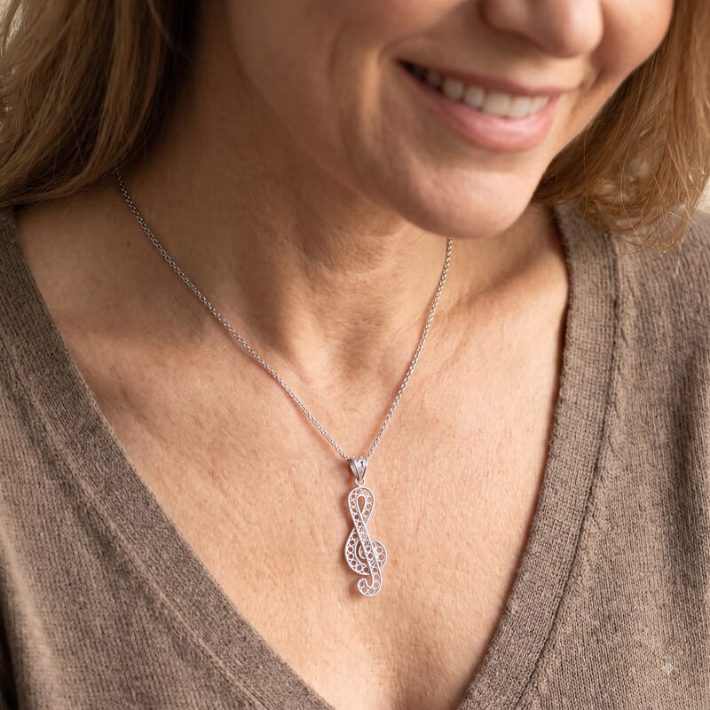 Treble Clef Pendant without Chain in Sterling Silver 2 Grams