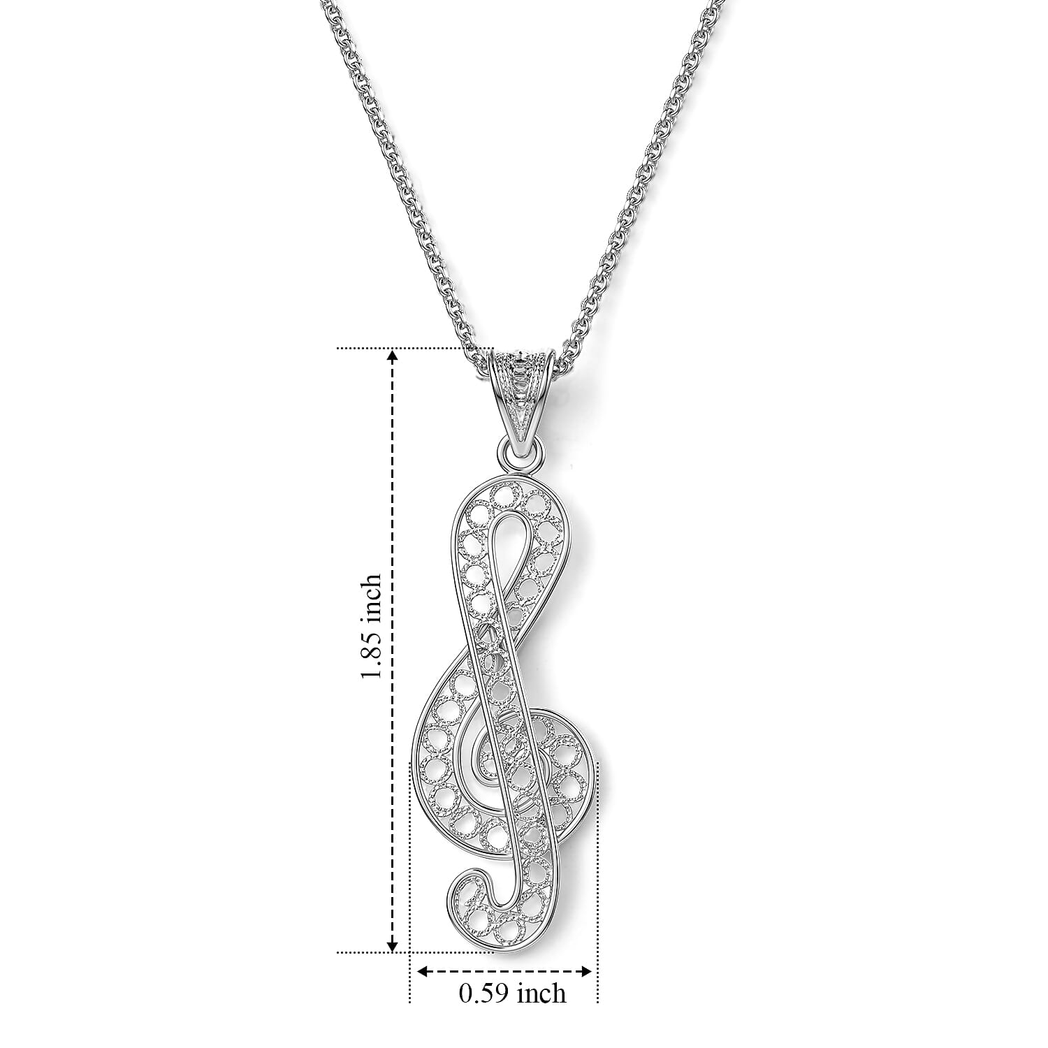 Treble Clef Pendant without Chain in Sterling Silver 2 Grams