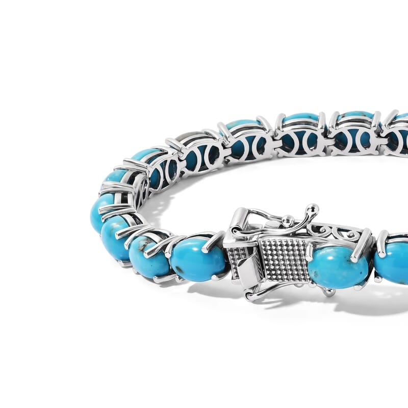 D'Joy AAA Sonoran Turquoise 18.10 ctw Endless Harmony Bracelet in Rhodium Over Sterling Silver (6.50 In)
