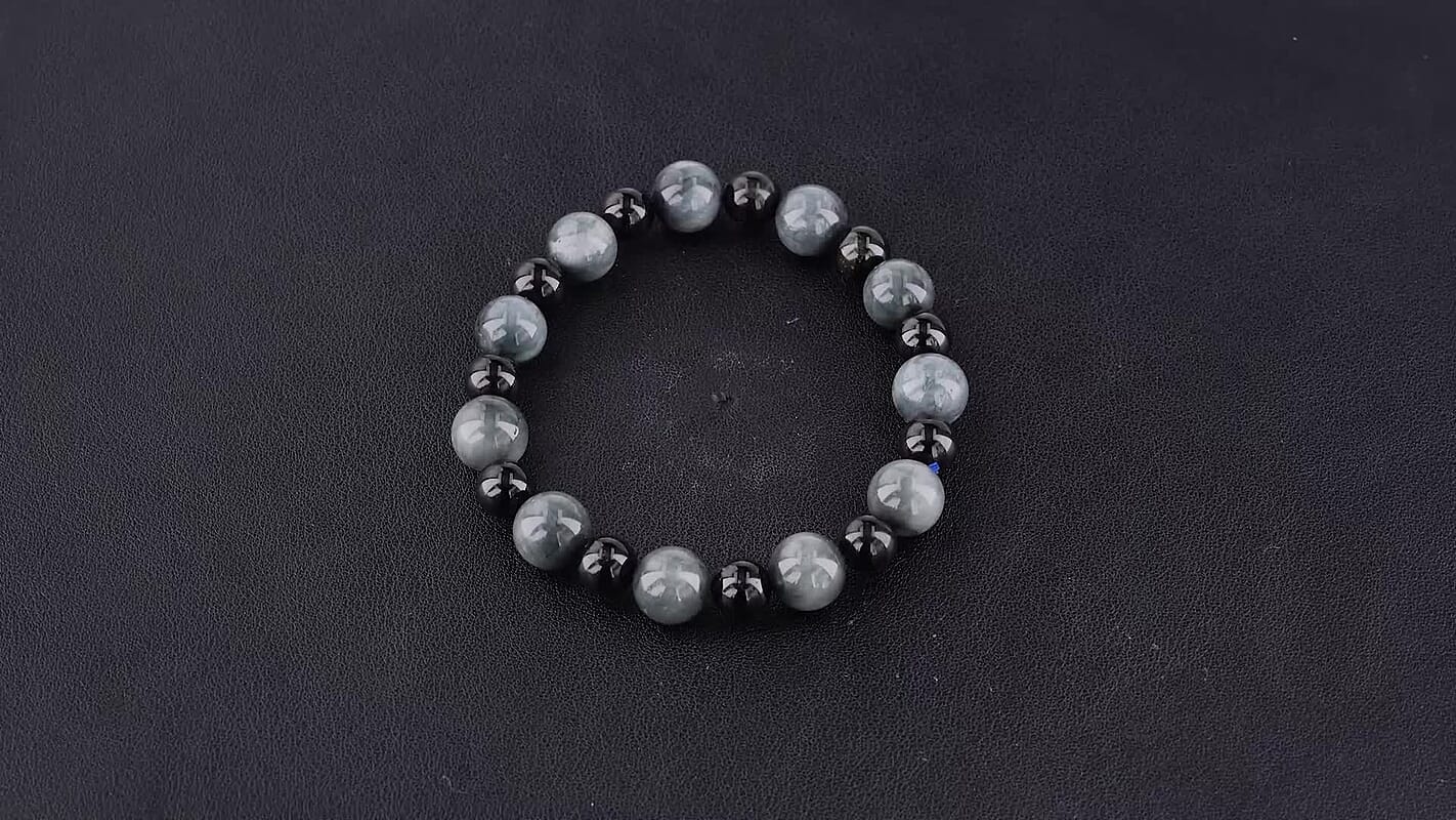 Eagle Eye and Black Tourmaline 90.00 ctw Beaded Stretchable Bracelet