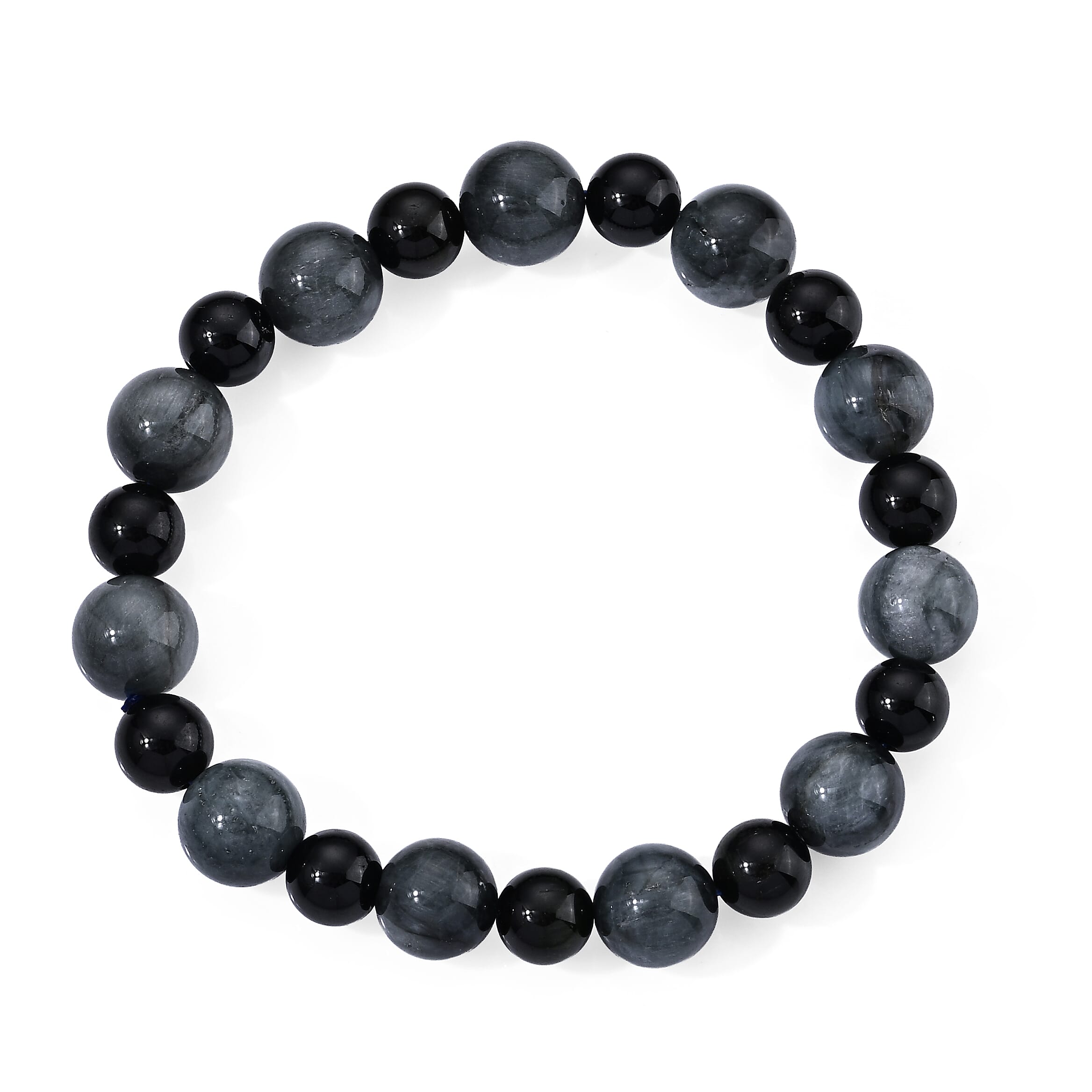 Eagle Eye and Black Tourmaline 90.00 ctw Beaded Stretch Bracelet
