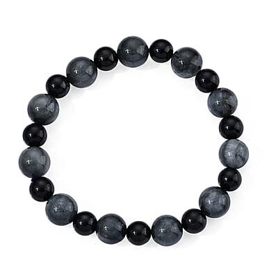 Eagle Eye and Black Tourmaline 90.00 ctw Beaded Stretch Bracelet