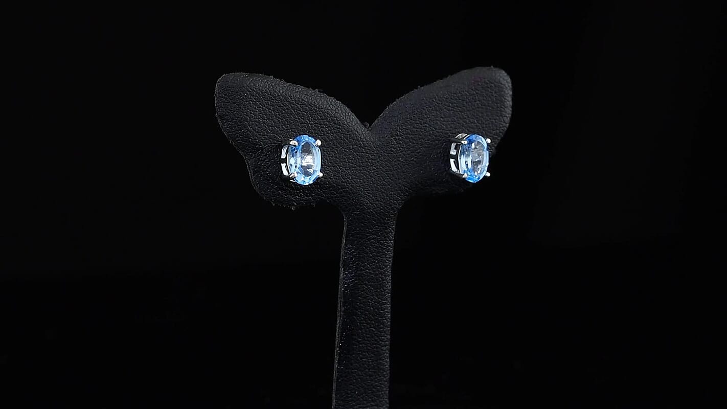 D''Joy Premium Swiss Blue Topaz 1.80 ctw Solitaire Stud Earrings in Rhodium Over Sterling Silver