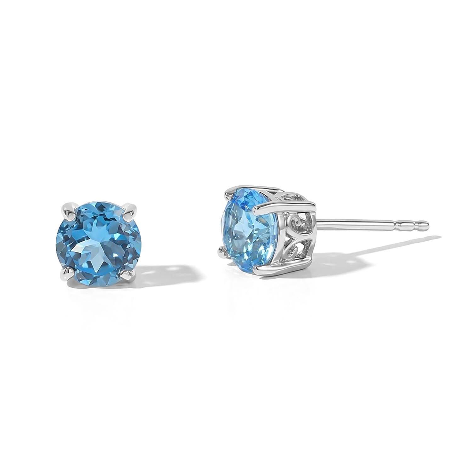 D''Joy Premium Swiss Blue Topaz 2.00 ctw Stud Earrings in Rhodium Over Sterling Silver